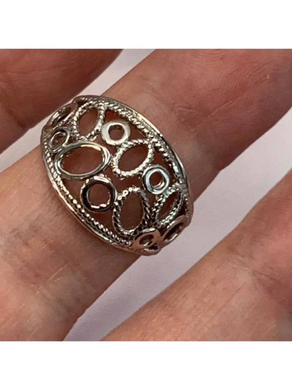 Pierced Sterling Silver 925 Circle Dome Ring 13.5MM Width Ring Size 8
